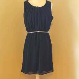 NWOT Emma & Michelle Navy Dress w/ Pleated Neck